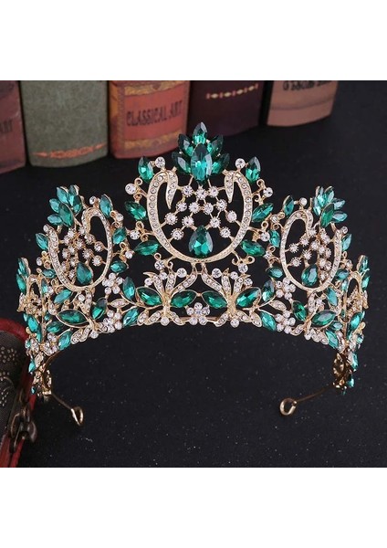 Yeşil Forseven Barok Moda Redbluegold Renk Rhinestone Kristal Tiara ve Taç Takı Gelin Düğün Parti Şapkalar (Yurt Dışından)