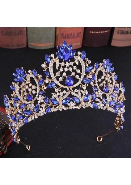 Yeşil Forseven Barok Moda Redbluegold Renk Rhinestone Kristal Tiara ve Taç Takı Gelin Düğün Parti Şapkalar (Yurt Dışından) modelleri