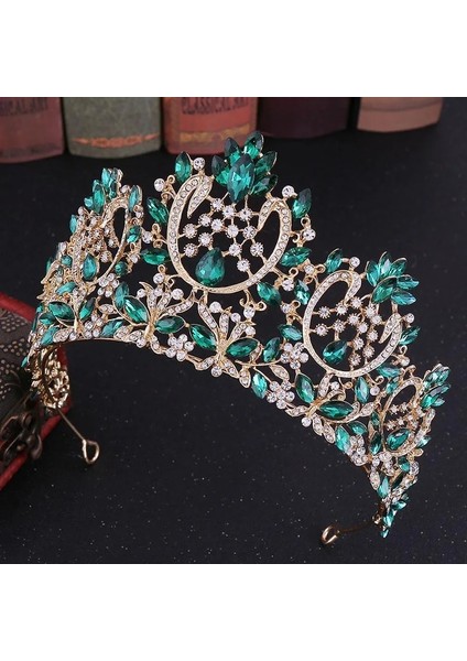 Yeşil Forseven Barok Moda Redbluegold Renk Rhinestone Kristal Tiara ve Taç Takı Gelin Düğün Parti Şapkalar (Yurt Dışından) fırsatları