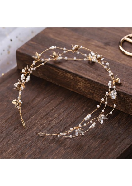 Altın Kore High-End El Yapımı Çiçekler Boncuklu Gelin Headdress Hairband Zarif Küçük Takı Prenses Düğün Saç Dekorasyonu (Yurt Dışından)