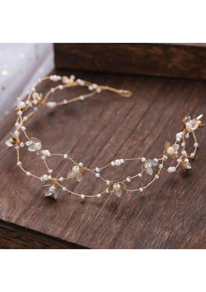 Altın Kore High-End El Yapımı Çiçekler Boncuklu Gelin Headdress Hairband Zarif Küçük Takı Prenses Düğün Saç Dekorasyonu (Yurt Dışından)