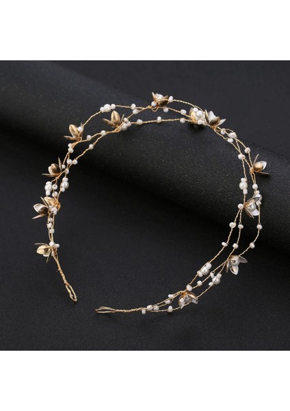 Altın Kore High-End El Yapımı Çiçekler Boncuklu Gelin Headdress Hairband Zarif Küçük Takı Prenses Düğün Saç Dekorasyonu (Yurt Dışından)