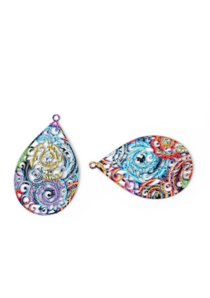 No.1 Boyutu Demir Esaslı Alaşım Emaye Boyama Kolye Damla Yeşil Çok Renkli Telkari 30MM(1 ") x 19MM("), (Yurt Dışından) fırsatları