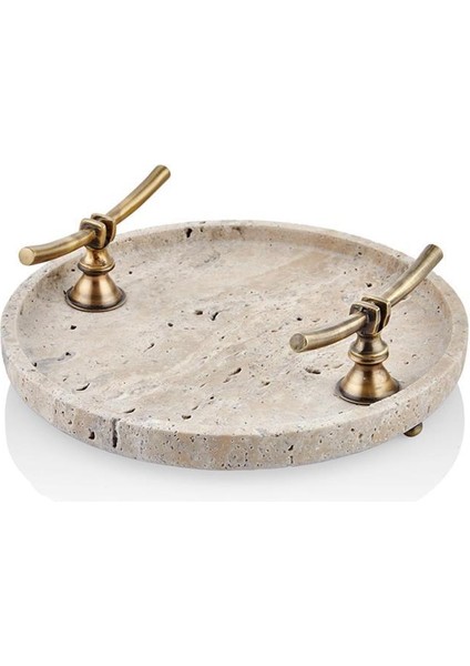 Evza Mermer Yuvarlak Tepsi Traverten 30*30*9cm