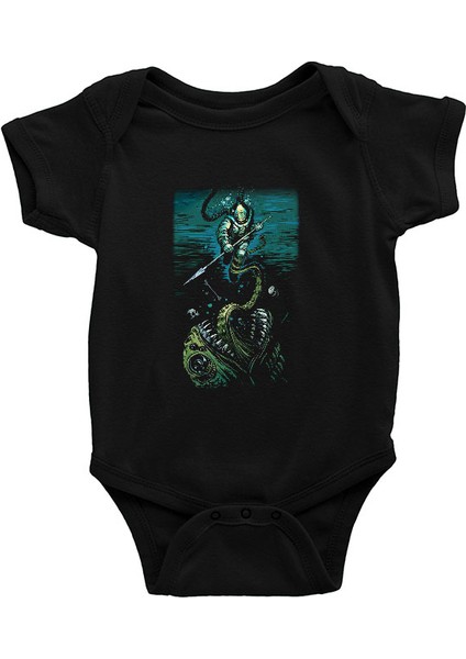 Dalgıç Siyah Unisex Bebek Body - Zıbın