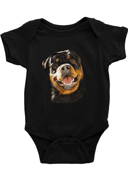 Sevimli Dostum Rottweiler Siyah Unisex Bebek Body - Zıbın