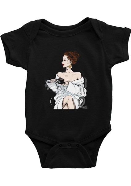 Pariste Kahve Kayfi Moda Siyah Unisex Bebek Body - Zıbın