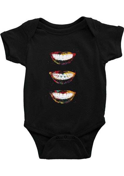 Dişler Renkli Dişçi Siyah Unisex Bebek Body - Zıbın