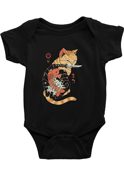 Geyşa Kedi Siyah Unisex Bebek Body - Zıbın