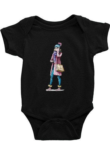 Kış Tarzı Fashion Siyah Unisex Bebek Body - Zıbın