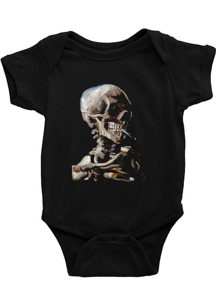 Sigara Içen Kurukafa Siyah Unisex Bebek Body - Zıbın