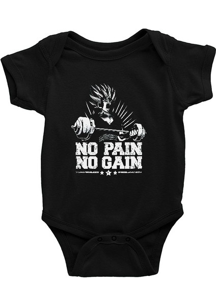 No Pain No Gain Siyah Unisex Bebek Body - Zıbın