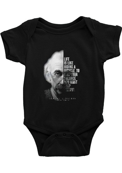 Einstein Portre Lıntı Siyah Unisex Bebek Body - Zıbın