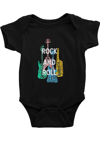 Rock And Roll Siyah Unisex Bebek Body - Zıbın