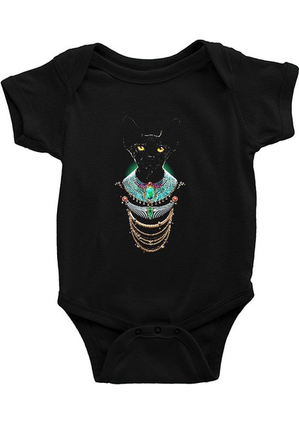 Firavun Sfenks Kedi Siyah Unisex Bebek Body - Zıbın