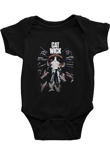 Kedi Wick Siyah Unisex Bebek Body - Zıbın