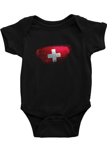 Isviçre - Switzerland Siyah Unisex Bebek Body - Zıbın
