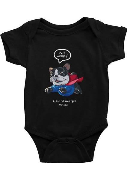 Süper Buldog Siyah Unisex Bebek Body - Zıbın