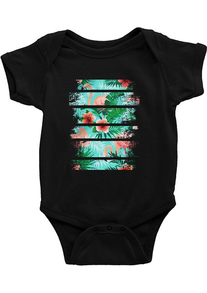 Flamingolar Alemi Siyah Unisex Bebek Body - Zıbın