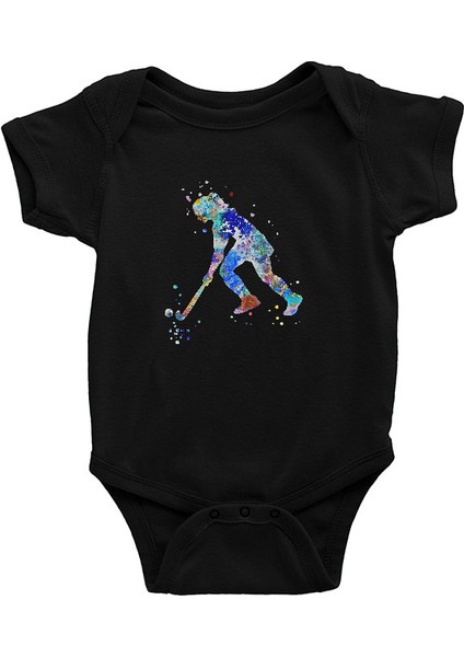 Çim Hokeyi Siyah Unisex Bebek Body - Zıbın