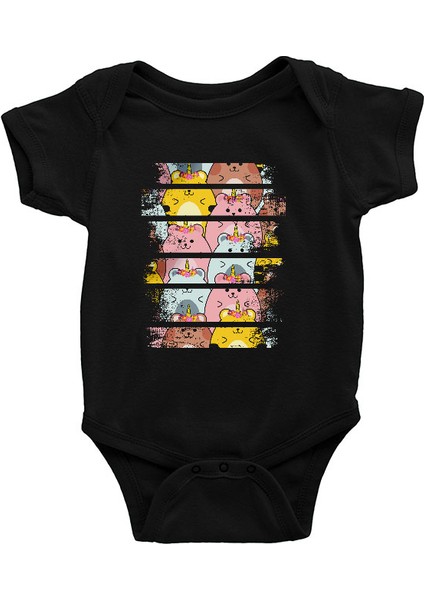 Unicorn Hamsterlar Siyah Unisex Bebek Body - Zıbın