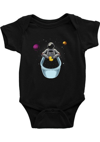 Küvette Yıkanan Astronot Siyah Unisex Bebek Body - Zıbın