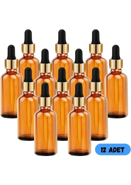 50 cc Cam Damlalıklı Amber Şişe [50 CC=50ML x 12 Adet] / Ecza Şişesi / Dropper Şişe