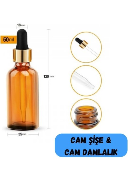 50 cc Cam Damlalıklı Amber Şişe [50 CC=50ML x 12 Adet] / Ecza Şişesi / Dropper Şişe