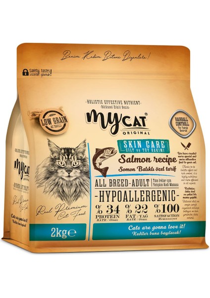 My Cat Mycat Original Hypoallergenic Skin Care Somon Balıklı All Breed Tüm Irklar Için Kedi Maması 2 kg