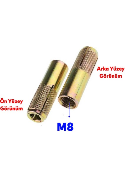 Çakma Çelik Dübel Iç Dişli M8 mm Raf Iskele Montaj Bağlantı Monte Zemin Tavan Beton Asma Aparat