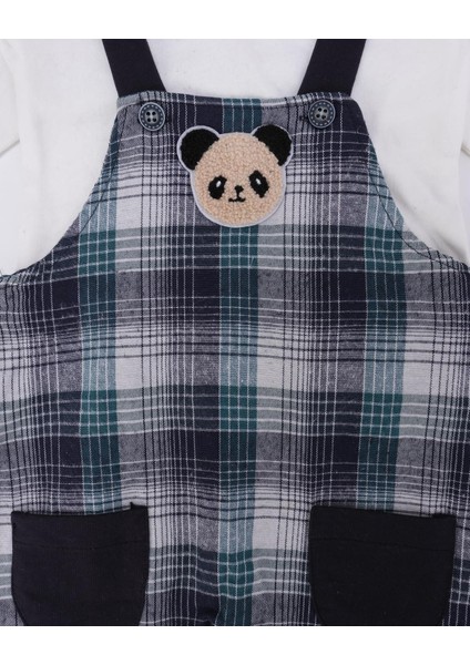 Erkek Bebek Ayı Nakışlı Ekoseli Tulum T-Shirt Salopet 2'li Takım fiyatları