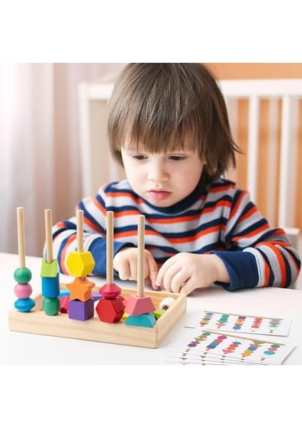 Montessori Ahşap Bağcıklı Boncuk Oyuncak Seti - Stem Okul Öncesi Öğrenme Yeni Yürümeye Başlayan Çocuklar Eğitim Matematik Istifleme Blokları (Yurt Dışından)