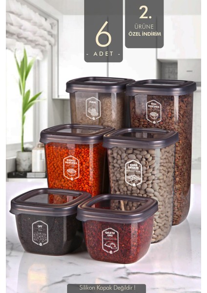 Avantajlı 6'lı Etiketli Boly Kare Saklama Kabı Seti - Çoklu Set Yapılabilen Set Erzak Kavanoz