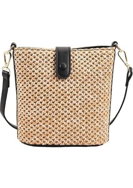 Kadınlar Için Hasır Plaj Çantaları Rattan Çantalar Yaz Hasır Kova Çanta Crossbody El Dokuması Rafya Çanta Çanta Çanta Omuz Çantası (Yurt Dışından)