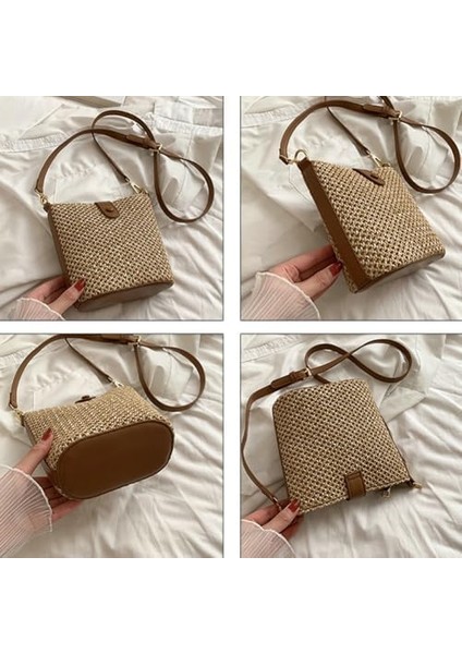 Kadınlar Için Hasır Plaj Çantaları Rattan Çantalar Yaz Hasır Kova Çanta Crossbody El Dokuması Rafya Çanta Çanta Çanta Omuz Çantası (Yurt Dışından) fırsatları