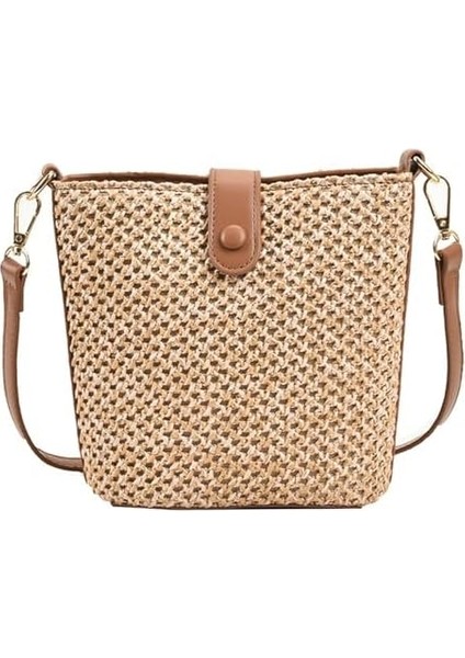 Kadınlar Için Hasır Plaj Çantaları Rattan Çantalar Yaz Hasır Kova Çanta Crossbody El Dokuması Rafya Çanta Çanta Çanta Omuz Çantası (Yurt Dışından)