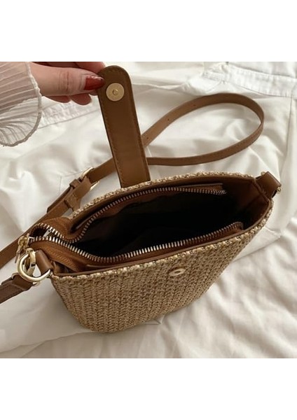 Kadınlar Için Hasır Plaj Çantaları Rattan Çantalar Yaz Hasır Kova Çanta Crossbody El Dokuması Rafya Çanta Çanta Çanta Omuz Çantası (Yurt Dışından) fırsatları