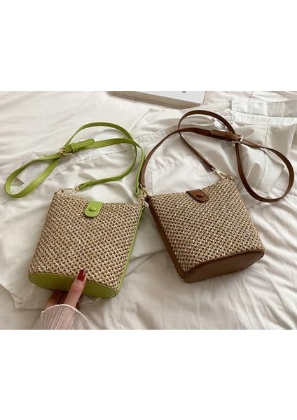 Kadınlar Için Hasır Plaj Çantaları Rattan Çantalar Yaz Hasır Kova Çanta Crossbody El Dokuması Rafya Çanta Çanta Çanta Omuz Çantası (Yurt Dışından) indirimleri