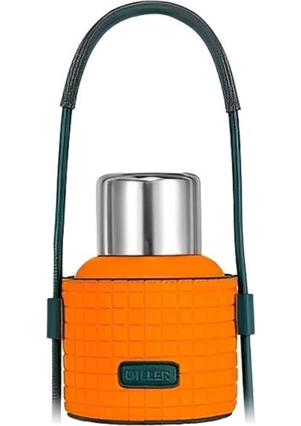 Dıller 460ML Moda Waffle Çizgili Deri Kılıflı Pipetli Taşıma Askılı Paslanmaz Çelik Termos Matara