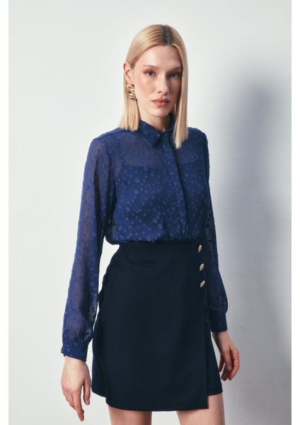 Desenli Klasik Gömlek - Lacivert