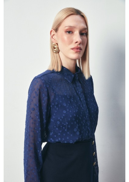 Desenli Klasik Gömlek - Lacivert modelleri