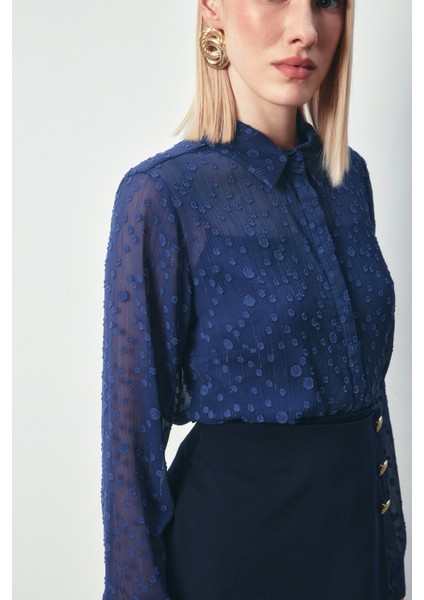 Desenli Klasik Gömlek - Lacivert fırsatları