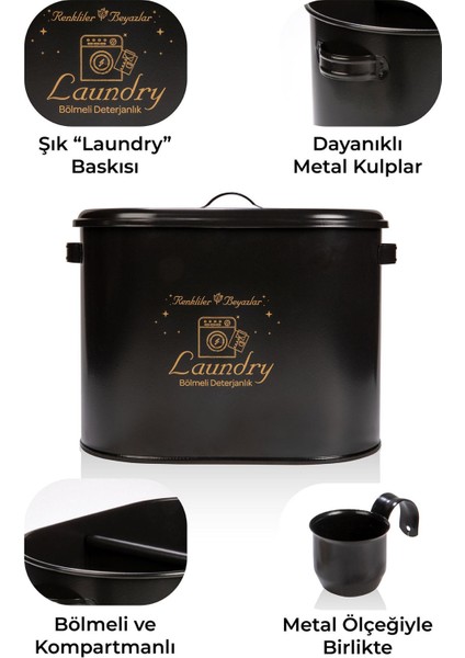 Bölmeli Metal Kapaklı Ölçekli Deterjanlık, Toz Deterjanlık, Banyo Deterjanlık, Siyah fırsatları