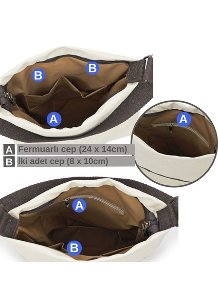 Cappadocia Vintage 3210 Kyra Kadın Açık Krem Omuz Sırt El   Pamuk Kanvas Kumaşlı Salaş Günlük Çapraz Çanta