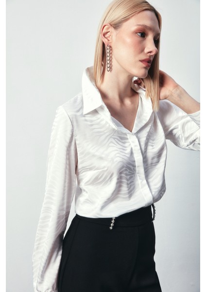 Desenli Düz Klasik Gömlek - Ekru fiyatları