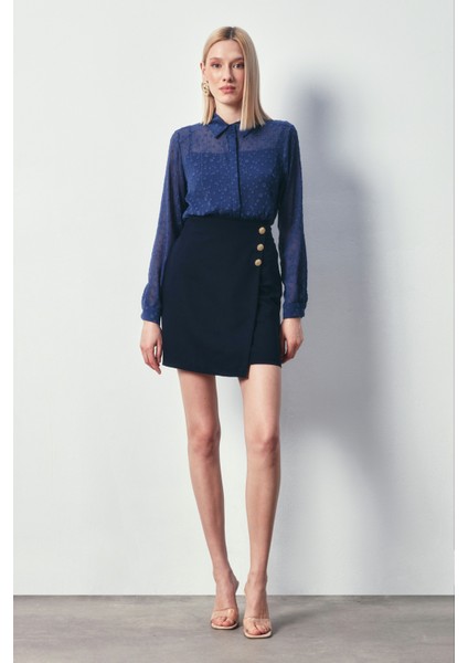 Kruvaze Düğme Detaylı Etek - Lacivert fiyatları