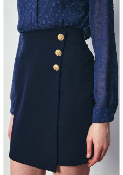 Kruvaze Düğme Detaylı Etek - Lacivert modelleri