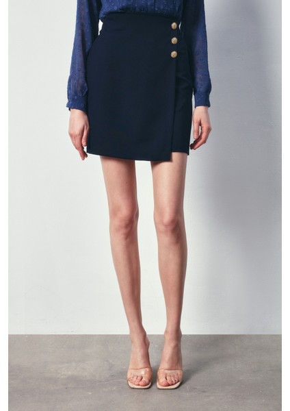 Kruvaze Düğme Detaylı Etek - Lacivert fırsatları