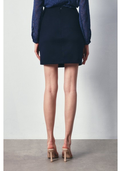 Kruvaze Düğme Detaylı Etek - Lacivert indirimleri