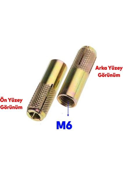Çakma Çelik Dübel Iç Dişli M6 mm Raf Iskele Montaj Bağlantı Monte Zemin Tavan Beton Asma Aparat